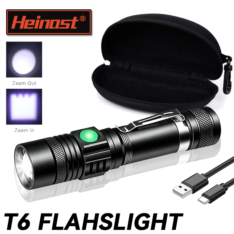 Outdoor Lighting Black - T6 LED oplaadbare zaklamp, 18650 zoombare