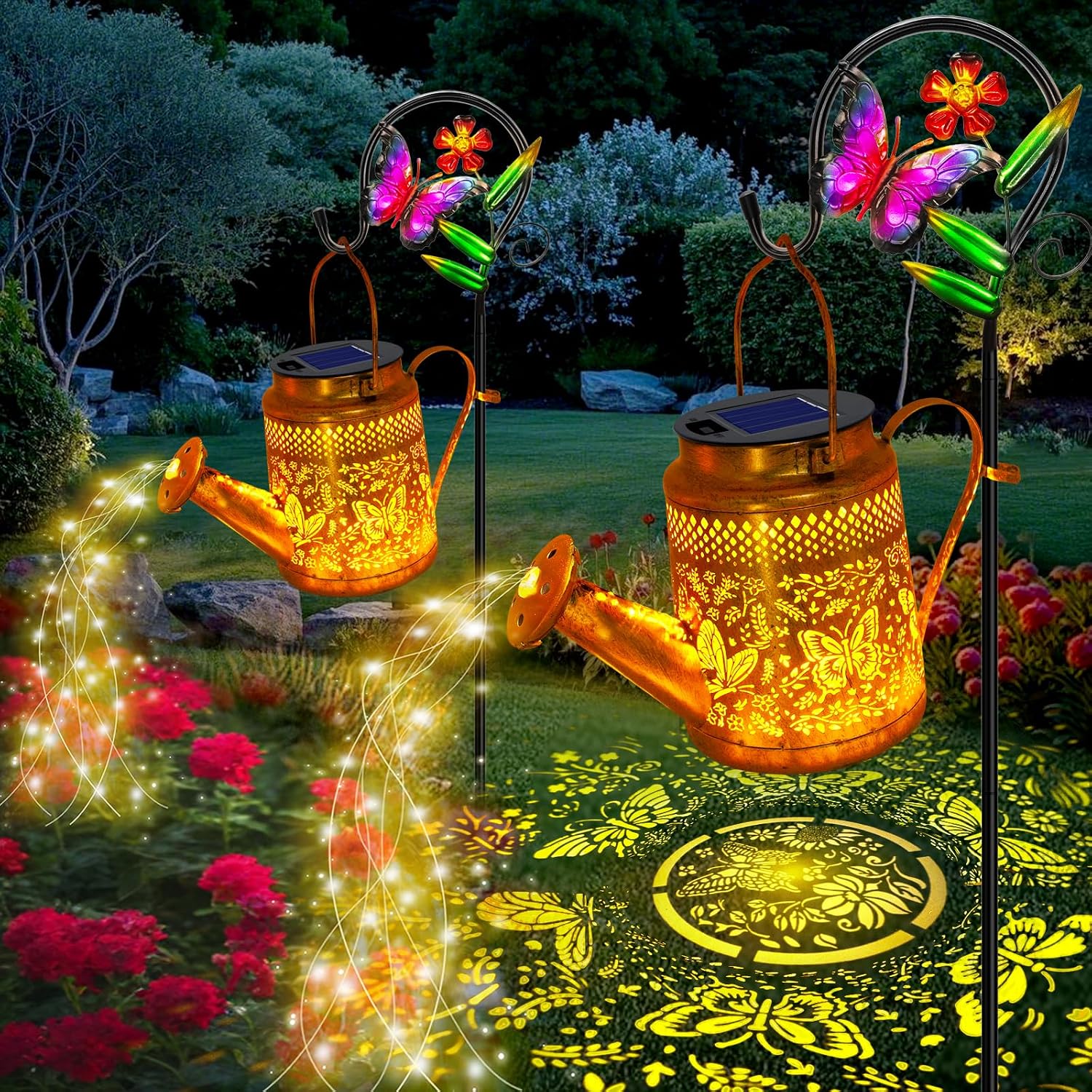 Solar Lantern Hanging - 2-pack grote zonne-vlinder gietspullampjes, cadeau voor