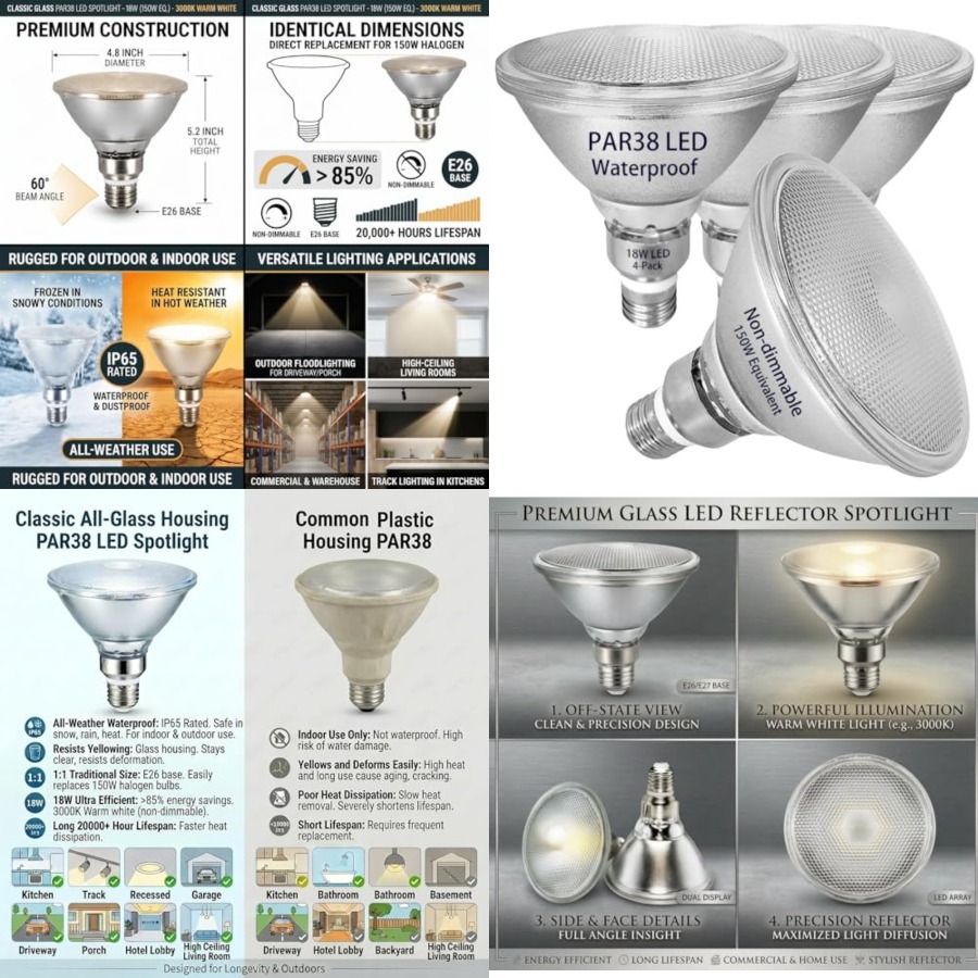 Led Flood Light - Glazen reflector PAR38 LED-lampen, warm wit
