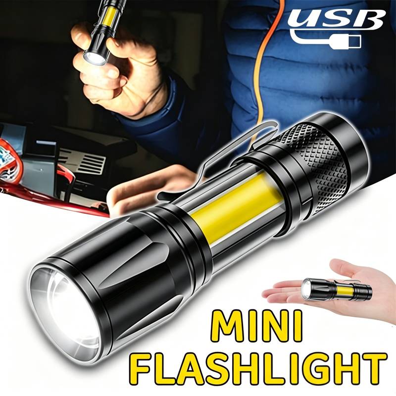 Outdoor Lighting Black - Mini LED-zaklamp COB-schijnwerper Draagbare werklamp USB
