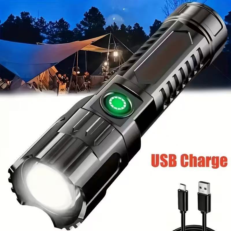 Outdoor Lighting Black - Nieuwe krachtige led-zaklamp, oplaadbare USB-zaklamp, zoombaar