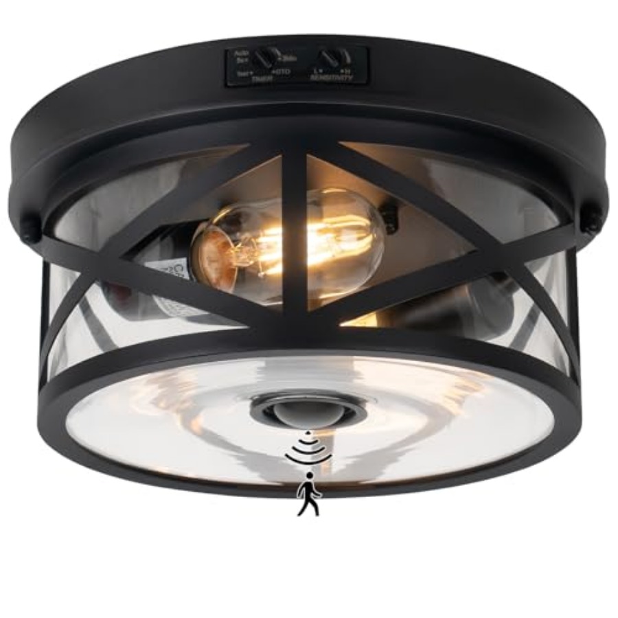 Outdoor Lighting Black - Buitenplafondlamp met bewegingssensor, verstelbare zwarte inbouwlamp,