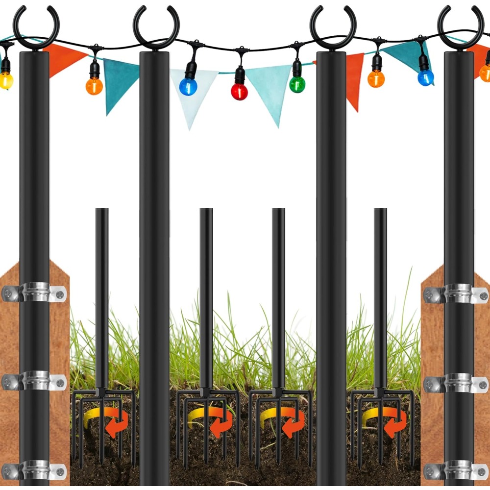 Outdoor Lighting Pole - land·voi 4-pack lichtslingerpalen, 9ft zware metalen