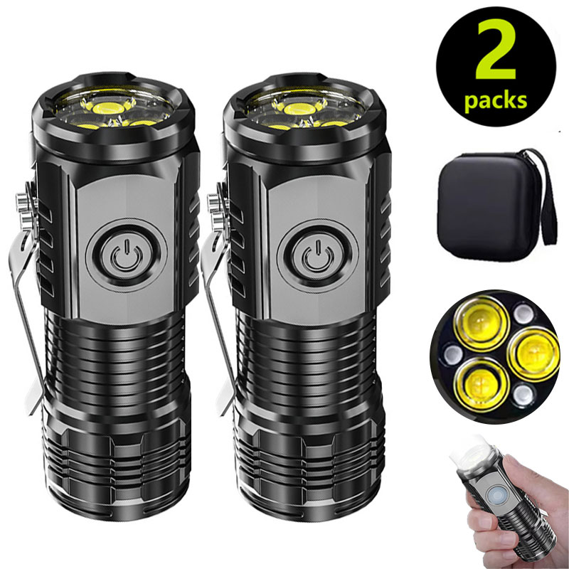 Outdoor Lighting Black - Mini 3LED-zaklamp met penclip, nachtwandelen, draagbare