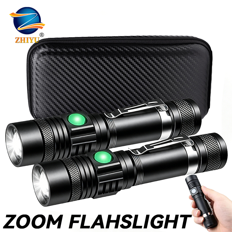 Outdoor Lighting House - T6 LED oplaadbare zaklamp, 18650 zoombare